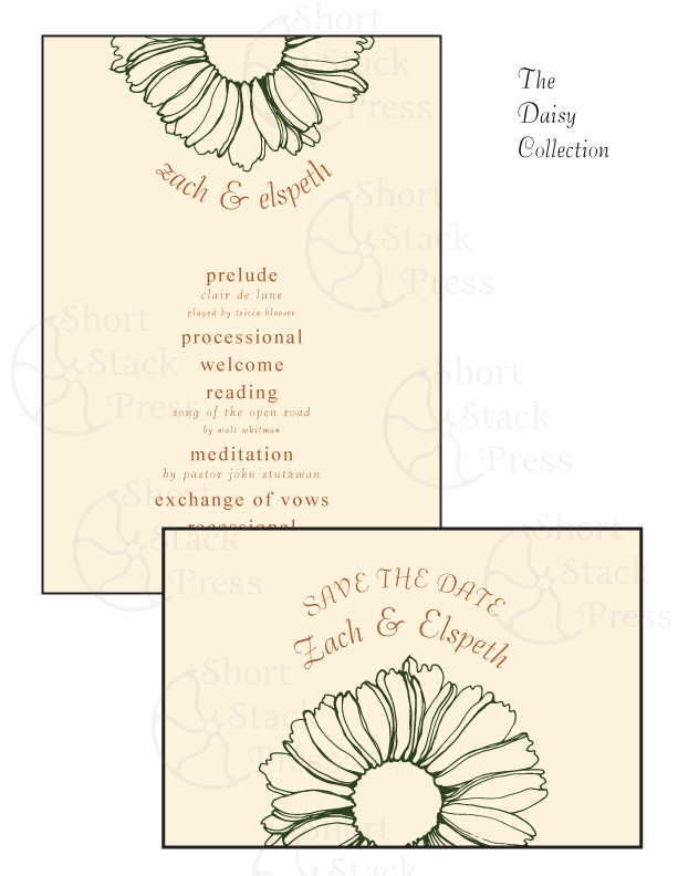 Letterpress Printed Semi-Custom Daisy Collection Wedding Invitation Suite - Deposit