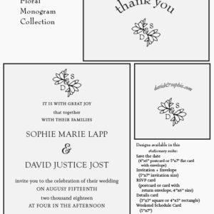 Letterpress Printed Semi-Custom Floral Monogram Collection Wedding Invitation Suite - Deposit