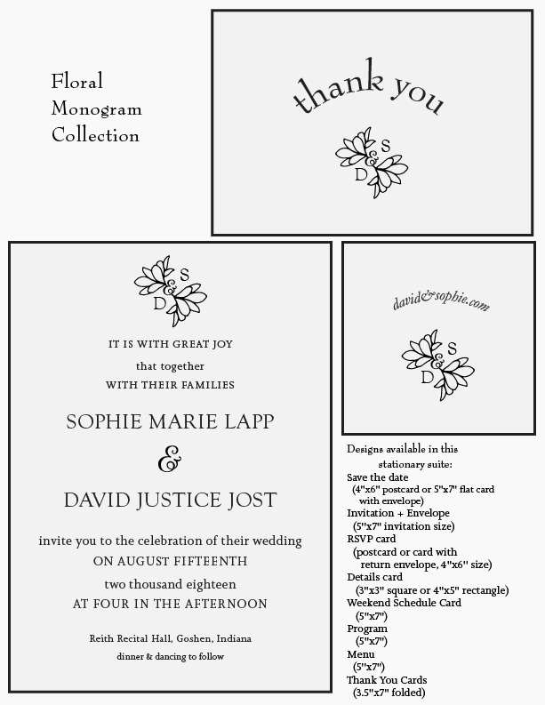 Letterpress Printed Semi-Custom Floral Monogram Collection Wedding Invitation Suite - Deposit