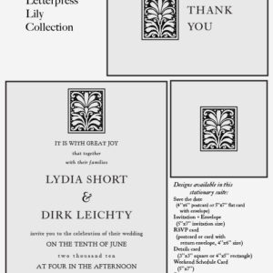 Letterpress Printed Semi-Custom Lily Collection Wedding Invitation Suite - Deposit