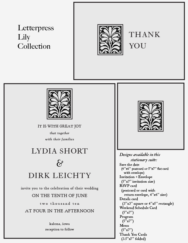 Letterpress Printed Semi-Custom Lily Collection Wedding Invitation Suite - Deposit