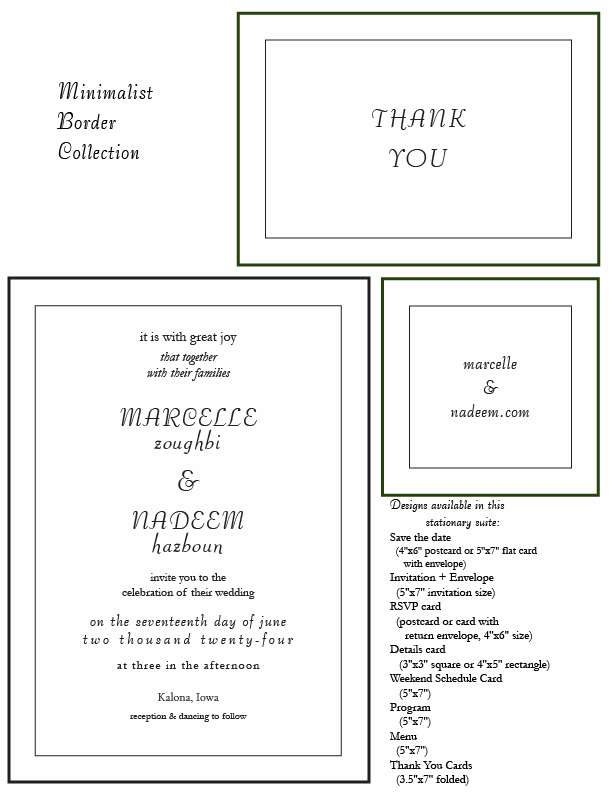 Letterpress Printed Semi-Custom Minimal Border Collection Wedding Invitation Suite - Deposit (Copy)