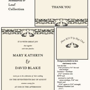 Letterpress Printed Semi-Custom Monarch & Leaf Collection Wedding Invitation Suite - Deposit