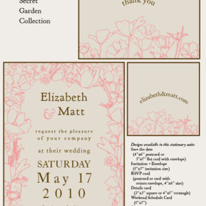 Letterpress Printed Semi-Custom Secret Garden Collection Wedding Invitation Suite - Deposit